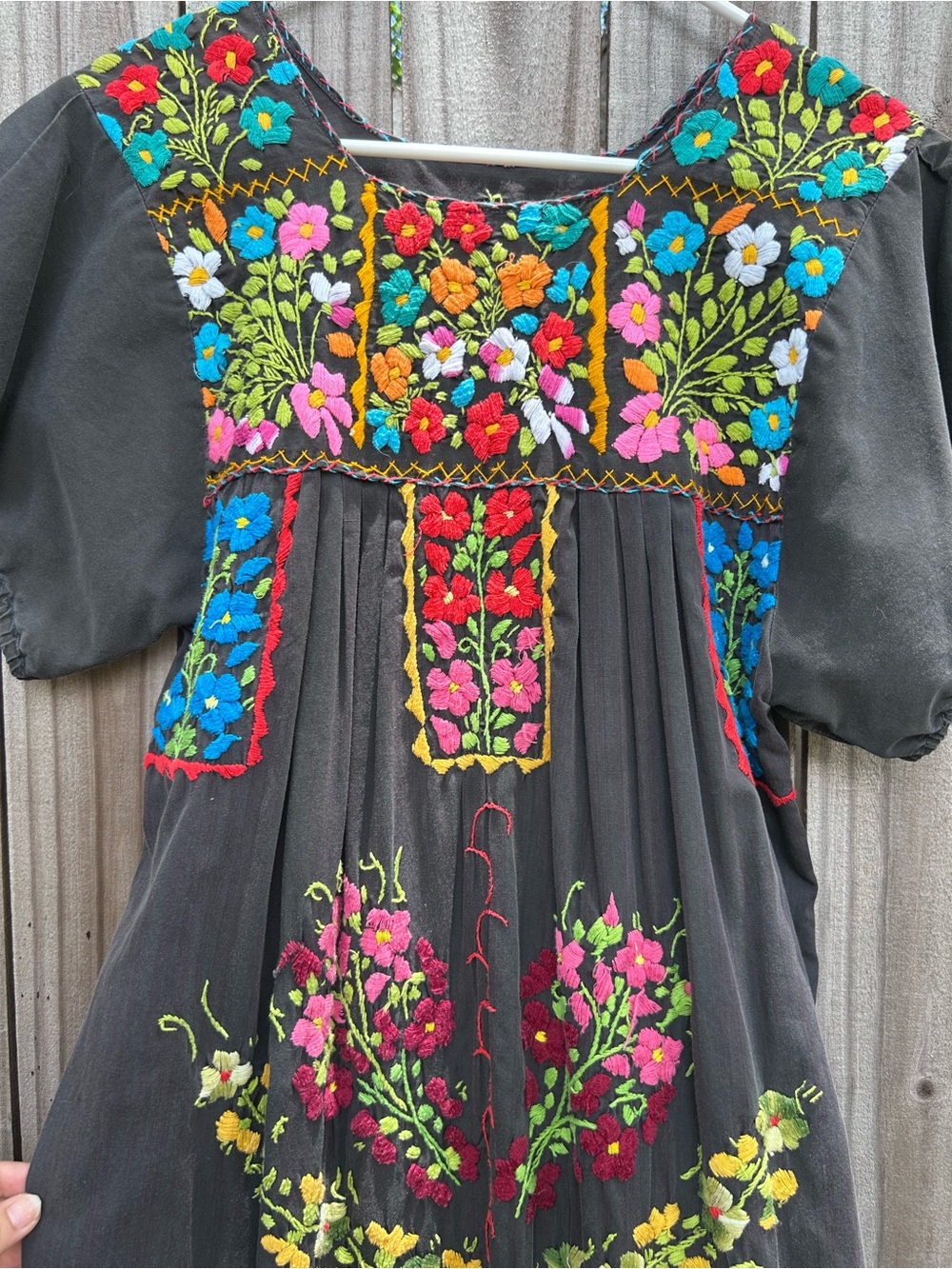Vintage Black Floral Embroidered Mexican Peasant Dress - Picture 2 of 6